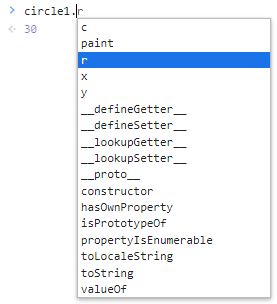 Список доступних елементів для об’єкта circle1